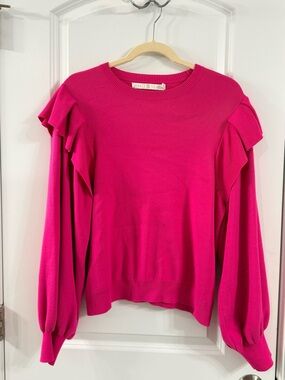 Marie Oliver Hot Pink Ruffle Sweater |Romantic Feminine Statement Piece (M)
